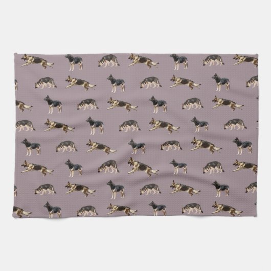 Schäferhund-Muster (lila) Geschirrtuch (Horizontal)