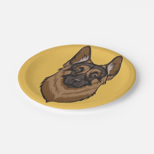 Schäferhund-Porträt Pappteller (Schrägansicht)