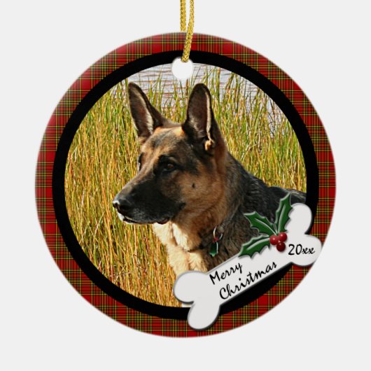 Schäferhund-runde Weihnachtsverzierung Keramikornament (Vorne)