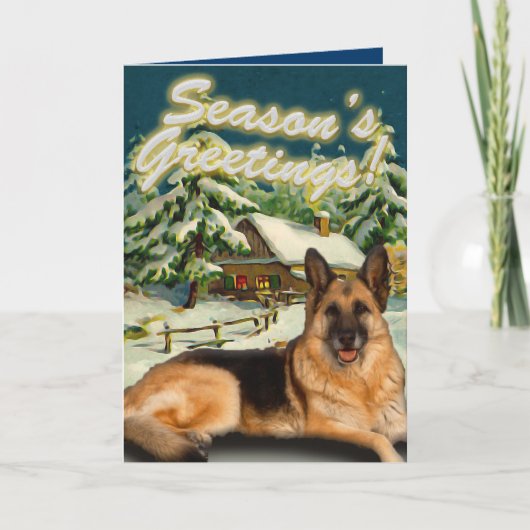 Schäferhund-Schnee-Kabinen-Weihnachtskarten Feiertagskarte (Vorderseite)
