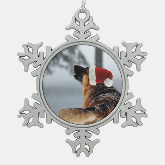 Schäferhund Schneeflocken Zinn-Ornament (Vorderseite)