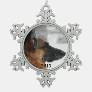 Schäferhund Schneeflocken Zinn-Ornament