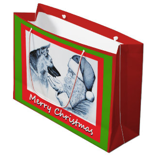 Schäferhund und Weihnachtsmann für Weihnachten Große Geschenktüte