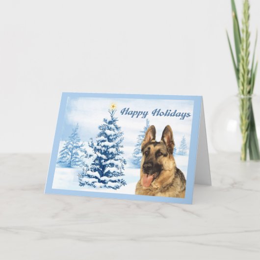 Schäferhund-Weihnachtskarten-Blau-Baum Feiertagskarte (Vorderseite)