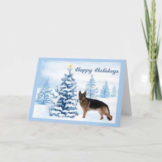 Schäferhund-Weihnachtskarten-Blau-Baum Feiertagskarte (Vorderseite)