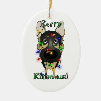 Schäferhund - Weihnachtslichter Keramik Ornament