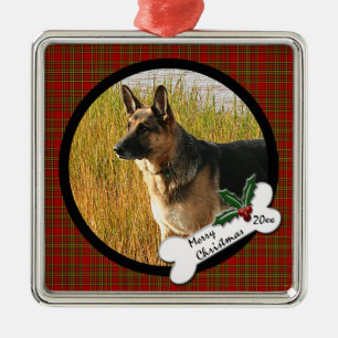Schäferhund-Weihnachtsverzierung Silbernes Ornament