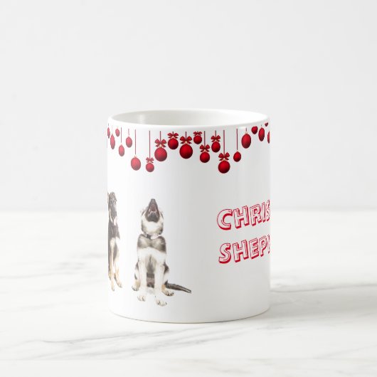 Schäferhundwelpen und rote Verzierungen Kaffeetasse (Mittel)