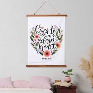 Schaff in mir ein reines Herz floral Wandteppich Mit Holzrahmen