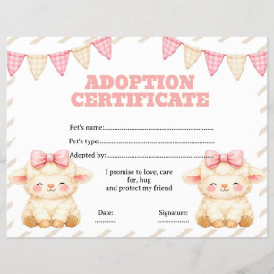 Schaffell Adoptiere ein Haustier Zertifikat editie Flyer