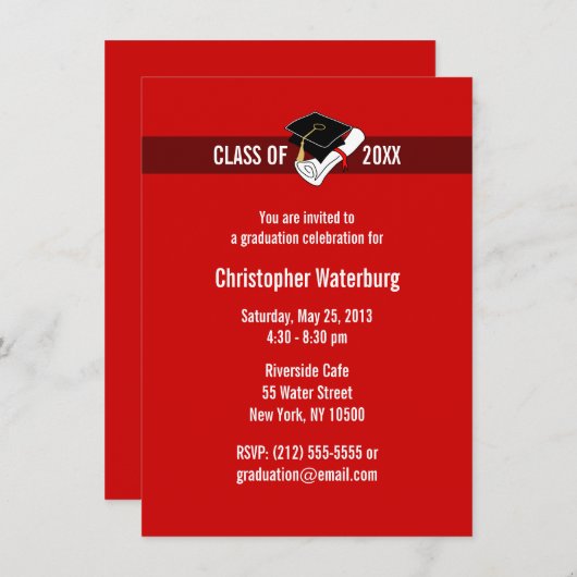 Schaffen Sie Ihr eigenes Abschluss-Einladungs-Rot Einladung (Vorne/Hinten)