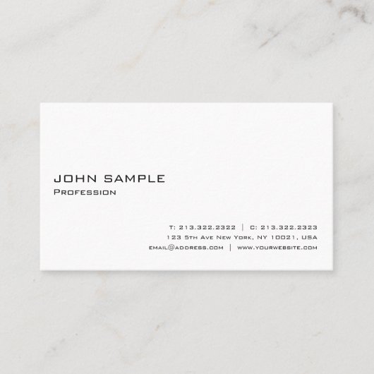 Schaffen Sie Ihr eigenes modernes elegantes weißes Visitenkarte (Vorderseite)