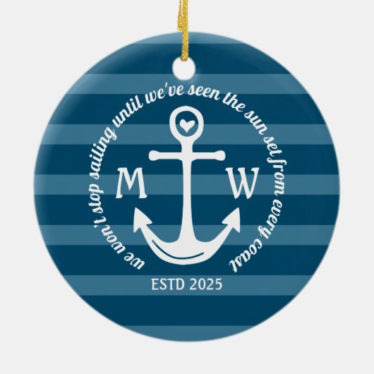 Schaffen Sie Ihr eigenes Seeanker-Herz-Küstenlogo Keramik Ornament (Hinten)