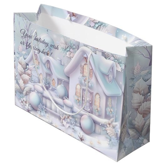 Schaffen Sie sich Ihre eigene Winterschnee-Hütte Große Geschenktüte (Rückseite Schrägansicht)