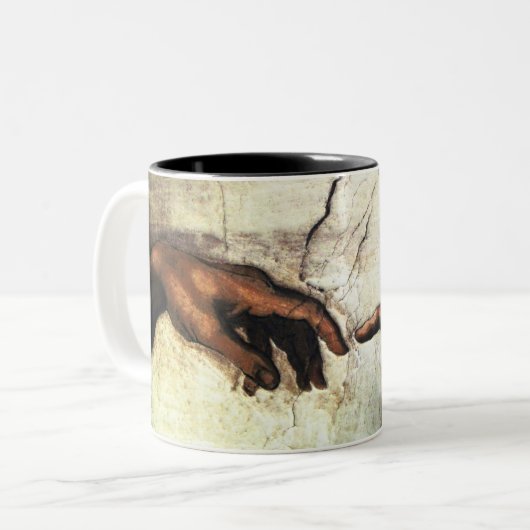 Schaffung von Adam - Hände Michelangelo 1475 - Zweifarbige Tasse (Vorderseite Links)