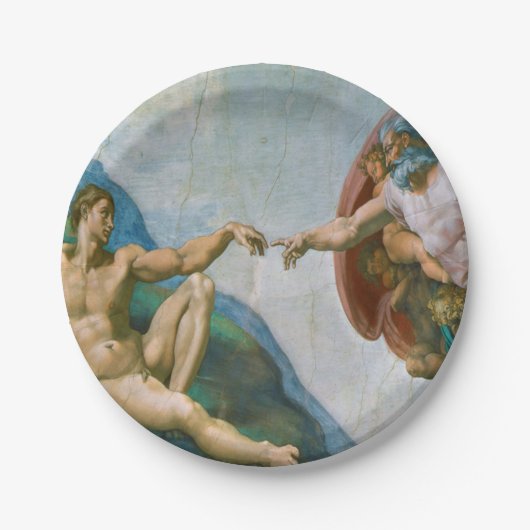 Schaffung von Adam - Michelangelo 1475 - 1564 Pappteller (Vorderseite)