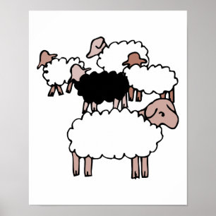 Schafherde mit schwarzen Schafen Poster
