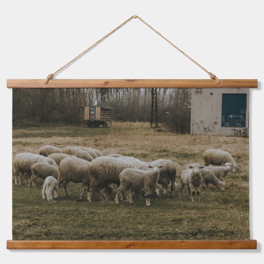 Schafherde Wandteppich Mit Holzrahmen (Vorne)