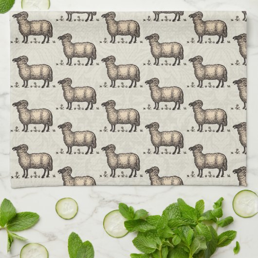 Schaflammfarm Vintag Geschirrtuch (Gefaltet)
