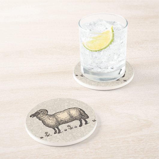 Schaflammfarm Vintag Sandstein Untersetzer (Seite)