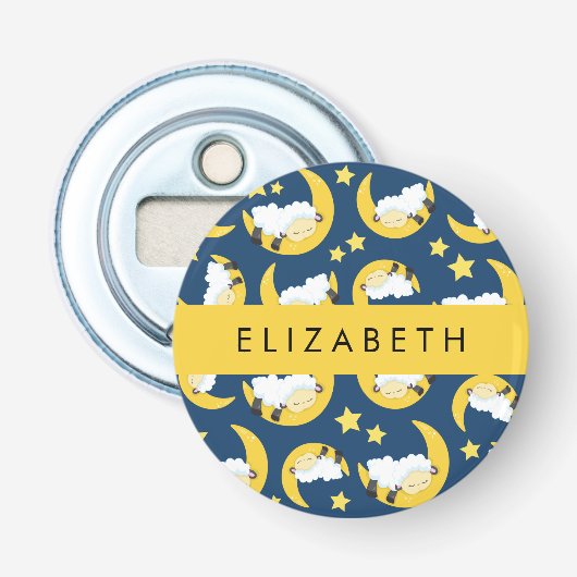 Schafmuster, schlafende Schafe, Mond, Ihr Name Flaschenöffner (Vorderseite)