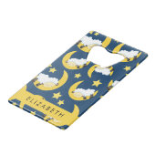 Schafmuster, schlafende Schafe, Mond, Ihr Name Geldbeutel Flaschenöffner (Vorderseite Schrägansicht)