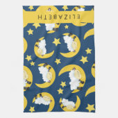 Schafmuster, schlafende Schafe, Mond, Ihr Name Geschirrtuch (Vertikal)