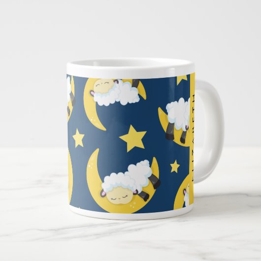 Schafmuster, schlafende Schafe, Mond, Ihr Name Jumbo-Tasse (Vorderseite Rechts)