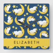 Schafmuster, schlafende Schafe, Mond, Ihr Name Quadratische Wanduhr (Vorderseite)