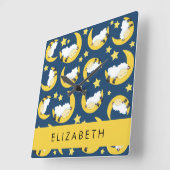 Schafmuster, schlafende Schafe, Mond, Ihr Name Quadratische Wanduhr (Winkel)