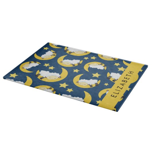 Schafmuster, schlafende Schafe, Mond, Ihr Name Schneidebrett (Ecke)