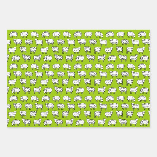 Schafmuster - Schwarz-weiß und grün Geschenkpapier Set (Vorderseite)