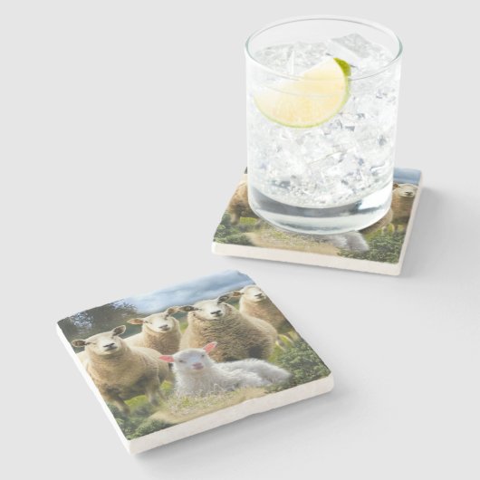 Schafschaf Herde Baby Lamb Schaffarm Steinuntersetzer (Seitenansicht)