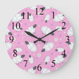 Schafzählende Rosa Wanduhr