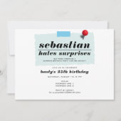 Schah! Funny hasst Überraschungen Moderne Geburtst Einladung (Vorderseite)