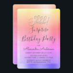 Schah! Überraschende Rainbow-Birthday-Party Einladung<br><div class="desc">Schah! Überraschung Geburtstagsparty Gold, Rosa und Lila Pastel Rainbow Ombre Imitate poliert Metall Metallic Foil Girly Geburtstag Einladungen. Die "Modern and Chic Surprise Birthday Party Invitations" verwendet die beliebte handgeschriebene Typografie und sind perfekt, um Gäste zu einer mädchenhaften Überraschung Geburtstagsparty einzuladen. Wenn Sie weitere passende Artikel benötigen, wenden Sie sich...</div>