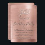 Schah! Überraschende Rose Gold Geburtstagsparty Einladung<br><div class="desc">Schah! Überraschung Geburtstagsparty Rose Gold Imitate polierte Metall-Metallic Foil Blush Pink Girly Einladungen. Die "Modern and Chic Surprise Birthday Party Invitations" verwendet das beliebte rosa Rosengold und die handgeschriebene Typografie und sind perfekt, um Gäste zu einer mädchenhaften Geburtstagsparty einzuladen. Wenn Sie weitere passende Artikel benötigen, wenden Sie sich bitte an...</div>