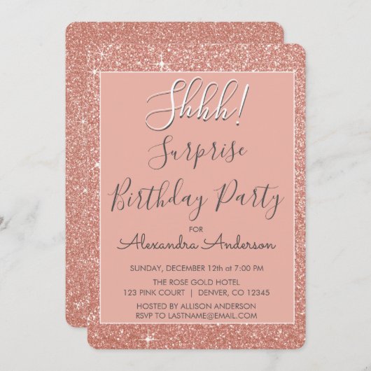 Schah! Überraschende Rose Gold Geburtstagsparty Einladung (Vorne/Hinten)