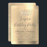 Schah! Überraschung Gold Geburtstagsparty Einladung<br><div class="desc">Schah! Überraschung Geburtstagsparty Gold Imitats poliert Metall-Metallic Foil Girly Einladungen Geburtstag. Die "Modern and Chic Surprise Birthday Party Invitations" verwendet die beliebte handgeschriebene Typografie und sind perfekt,  um Gäste zu einer mädchenhaften Überraschung Geburtstagsparty einzuladen. Wenn Sie weitere passende Artikel benötigen,  wenden Sie sich bitte an den Designer.</div>