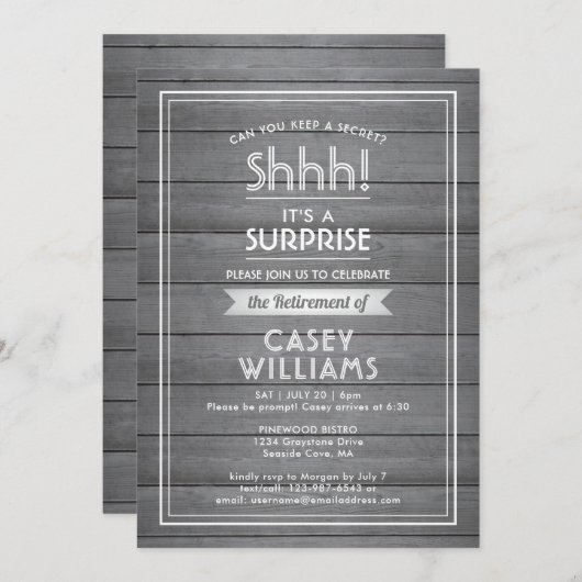 Schah! Überraschungsruhende Graue Imitate Holz rus Einladung (Vorne/Hinten)