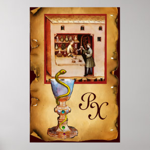 SCHALE DER HYGEIA MONOGRAMM Medizin, Apotheke Poster