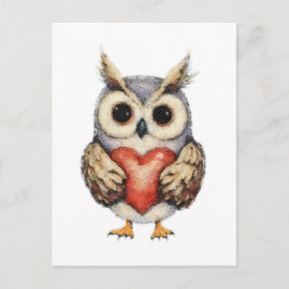 Schale der Liebe - herzerwärmende Owl Malerei Postkarte