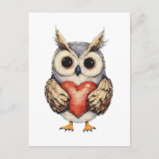 Schale der Liebe - herzerwärmende Owl Malerei Postkarte (Vorderseite)