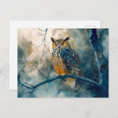 Schale in der Nacht auf einem Ast Aquarell Postkarte (Vorne/Hinten)