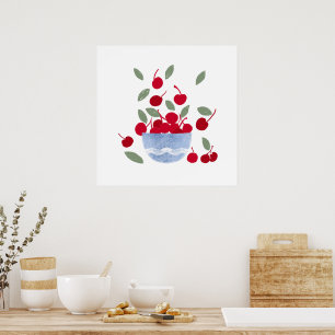 Schale mit Kirschen Aquarell Poster