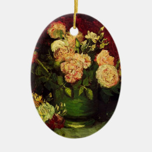 Schale mit Pfingstrosen und Rosen von Van Gogh Keramik Ornament