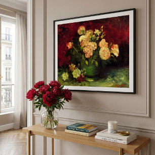 Schale mit Pfingstrosen und Rosen von Vincent van Poster