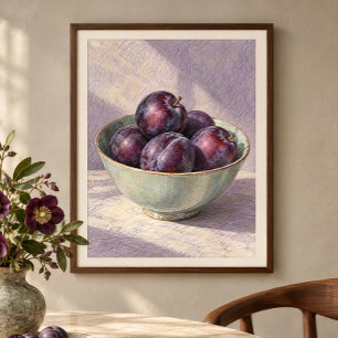 Schale mit Pflaumen in Bleistift-Kunstprint Poster