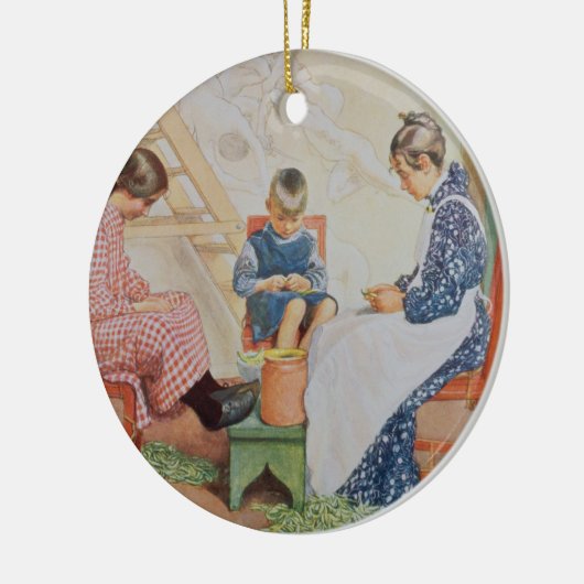 Schälen der Erbsen, Kneipe. in "Lasst Licht Hinin" Keramikornament (Links)