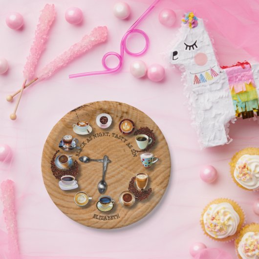 Schalen schwarzer Kaffee mit Bohnen als Uhr Pappteller (Party)